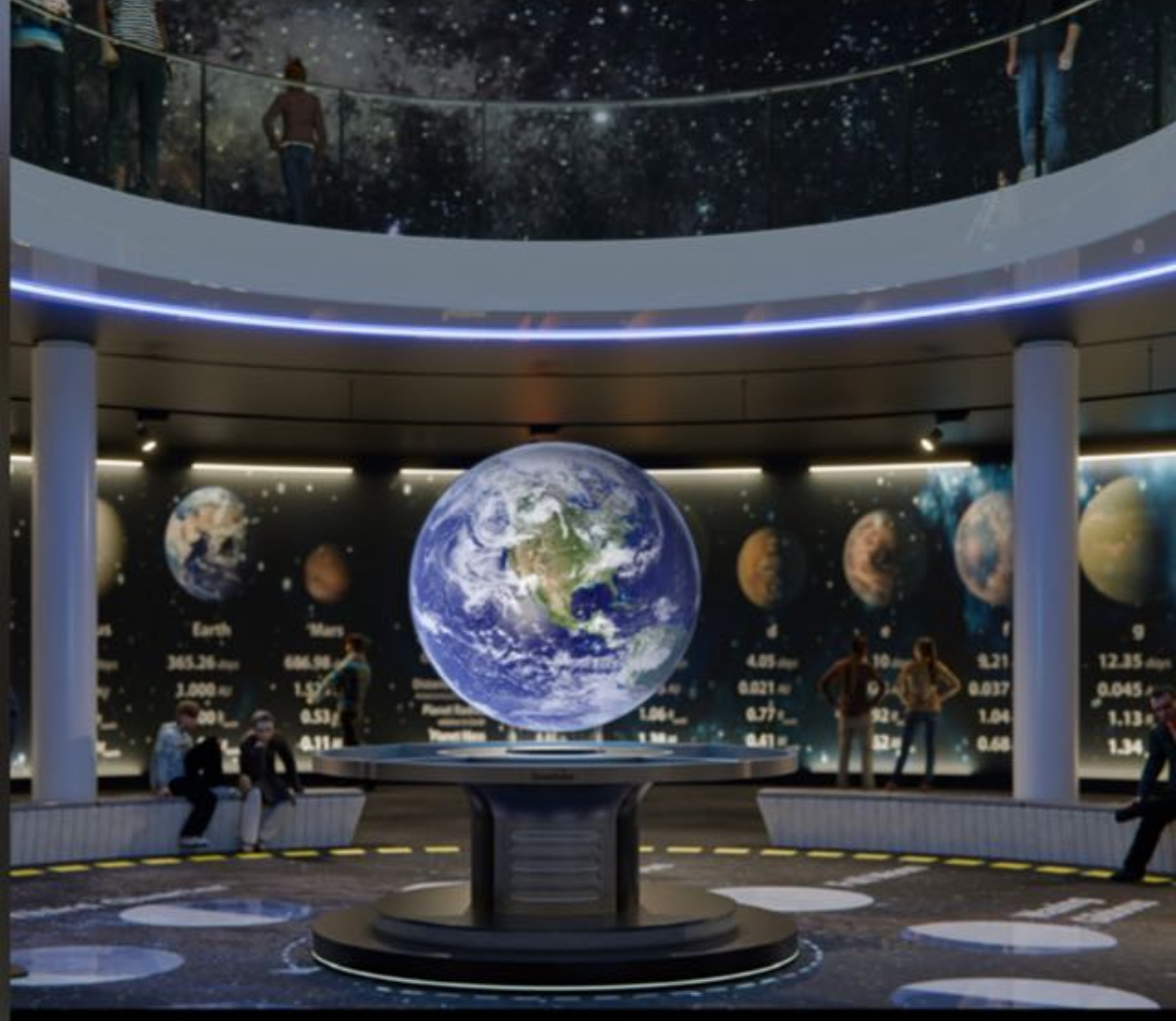 OmniGlobe research-focused installation in a public science environment